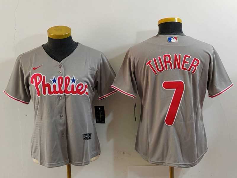Women%27s Philadelphia Phillies #7 Trea Turner Grey Stitched Cool Base Nike Jersey